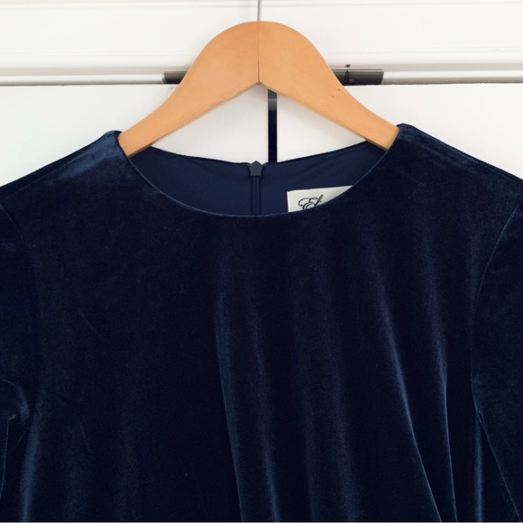 Eliza J Dress Navy Velvet Cocktail Sheath Gathered Waist 3/4 Sleeve Party Size 6 - Picture 3 of 9